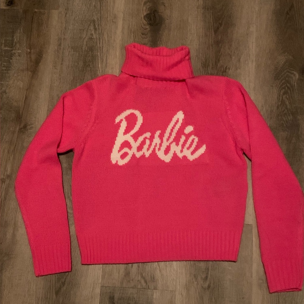 Women’s Mattel 2018 BARBIE Long Sleeve Hot Pink Turtleneck Sweater Size Small